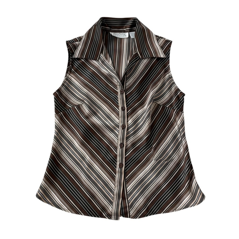 90s Vintage Giorgio Fiorlini Collection Striped Satin Sleeveless Blouse Medium